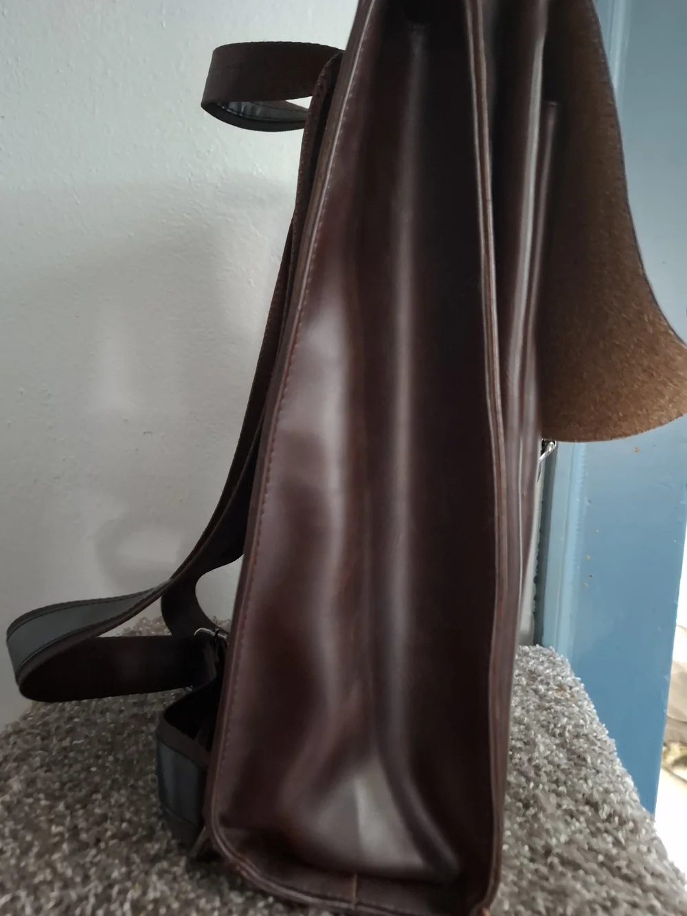 Women's Dark Brown Leather Backpack with Black Strap - Sleek Urban Carry